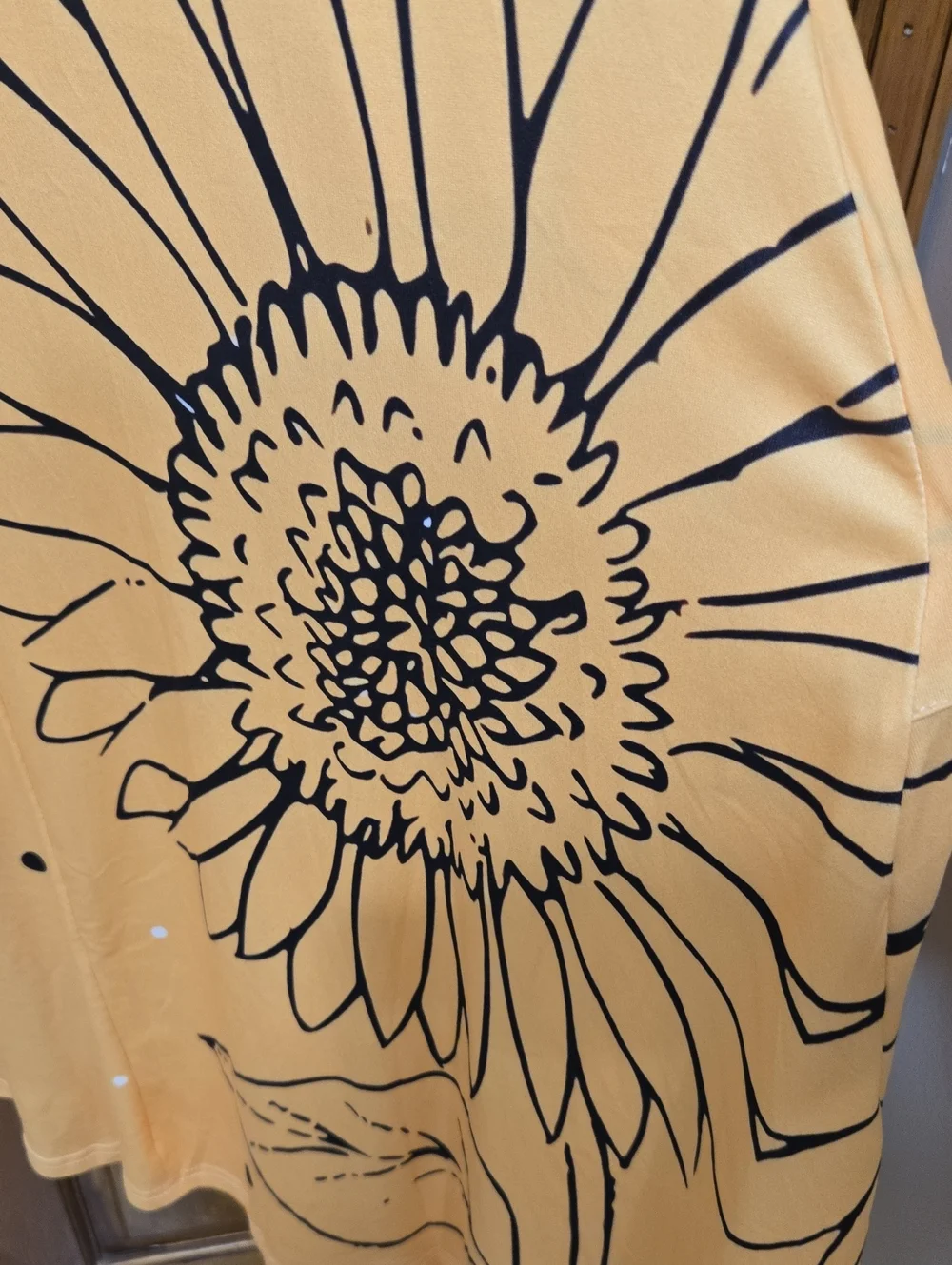 Yellow A-line Midi Dress Featuing A Sunflower Pattern And Large Pockets - Picture 3 of 4